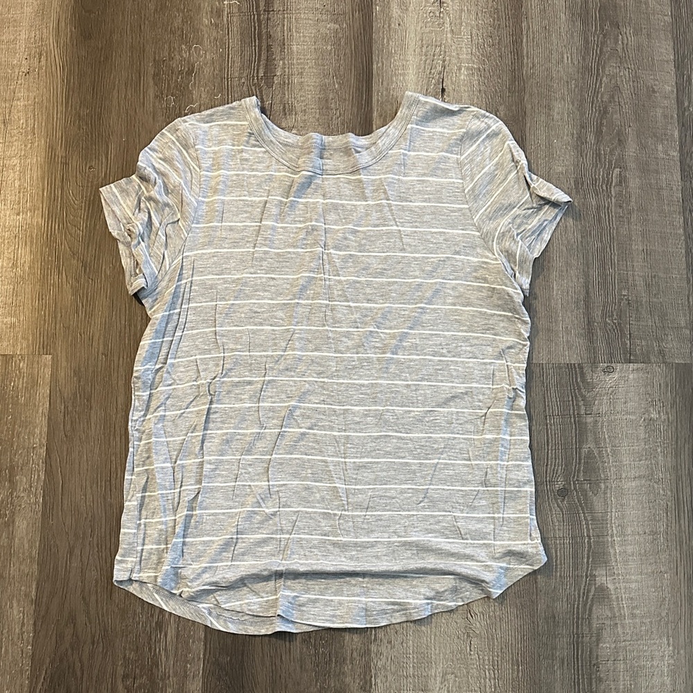 SO Favorite Crew Light Gray and white Striped Short Sleeve Tee